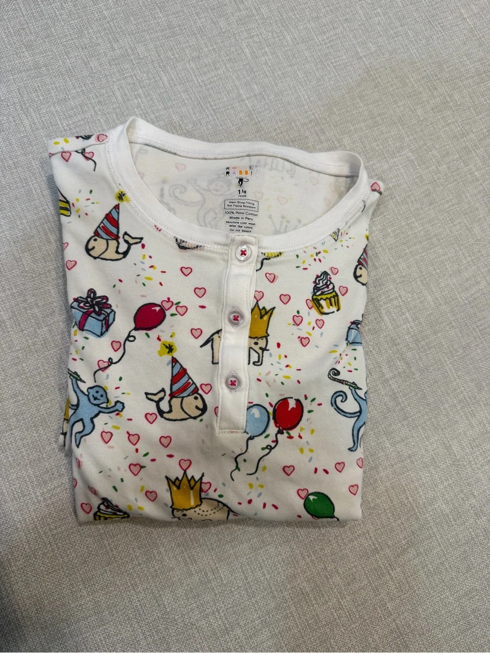 Roller Rabbit Monkey Birthday Pima Cotton Pajama Set Size 14